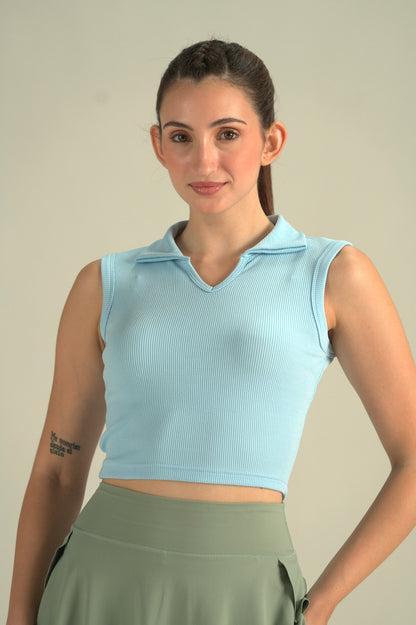 Munns & Mars Womens Casual Wear Ribbed Polo Tank Top