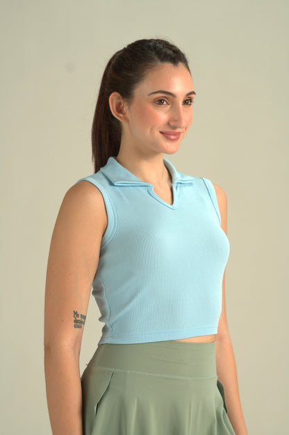 Munns & Mars Womens Casual Wear Ribbed Polo Tank Top