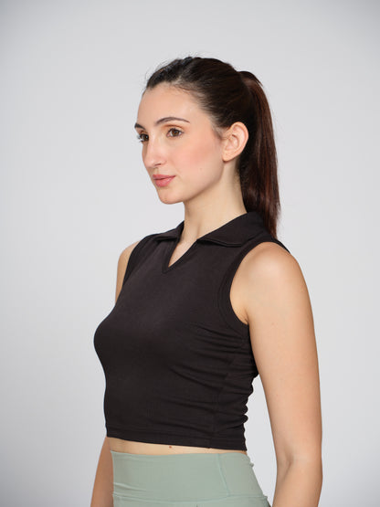 Munns & Mars Womens Casual Wear Ribbed Polo Tank Top