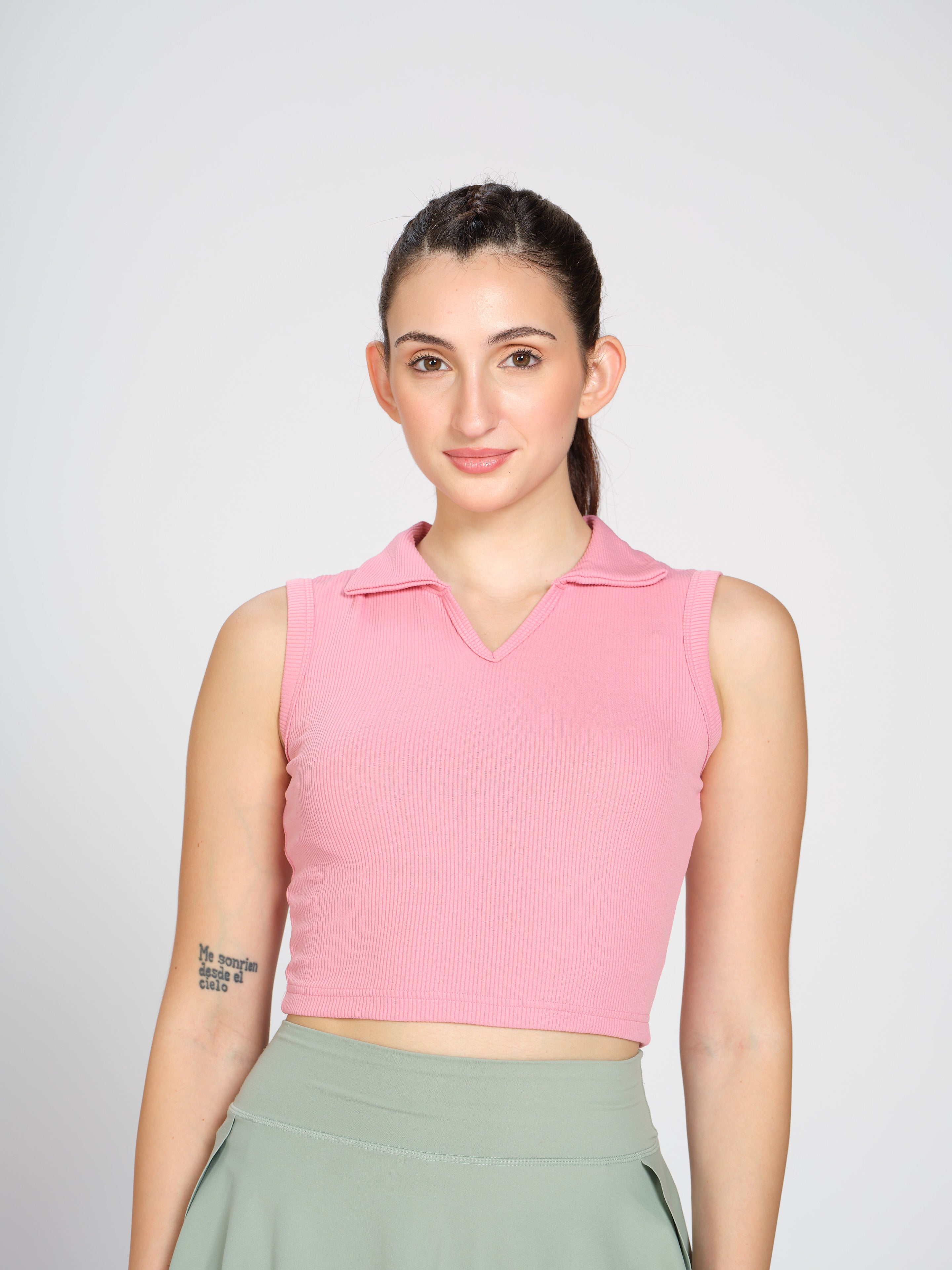 Munns & Mars Womens Casual Wear Ribbed Polo Tank Top