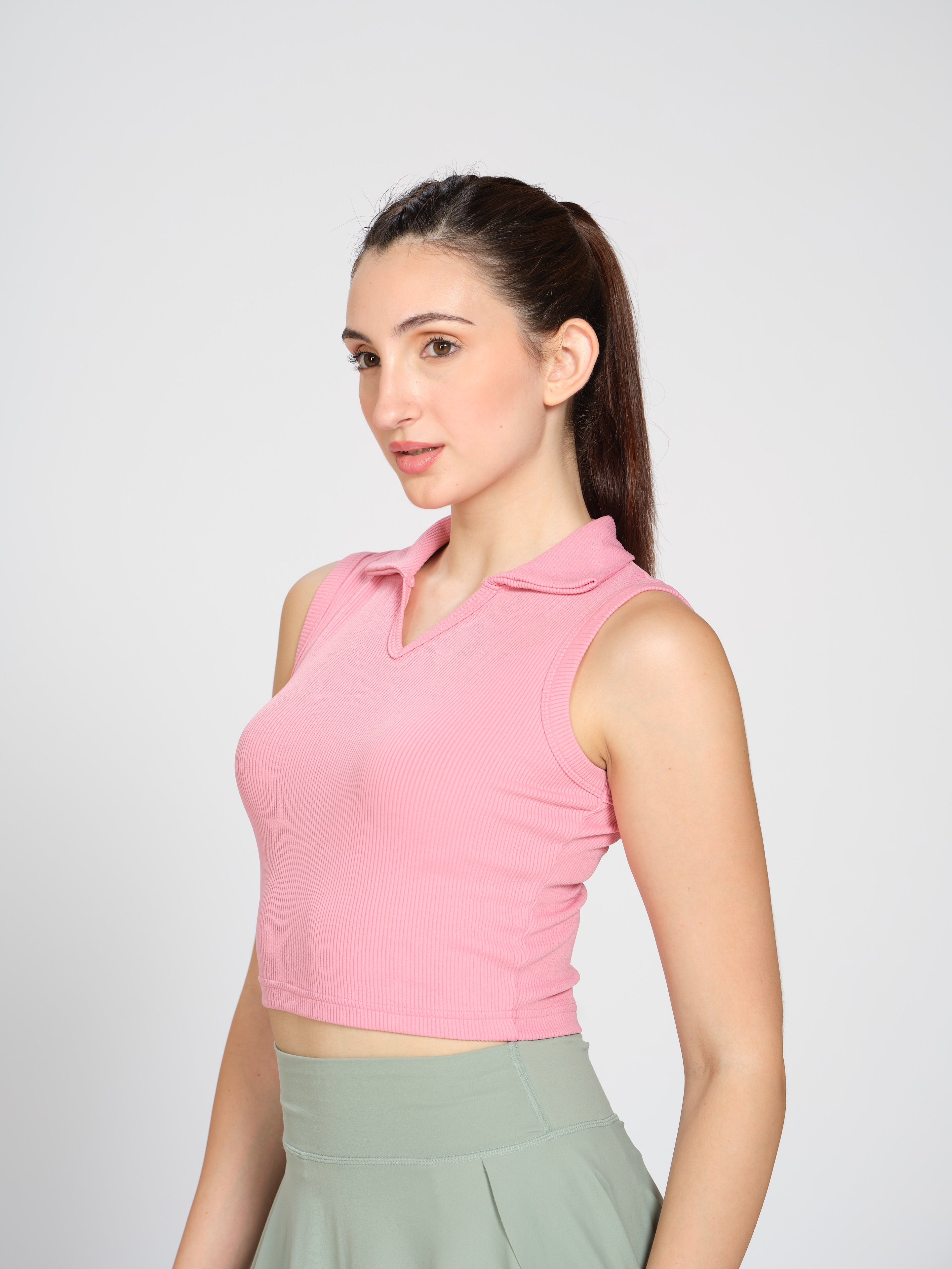 Munns & Mars Womens Casual Wear Ribbed Polo Tank Top