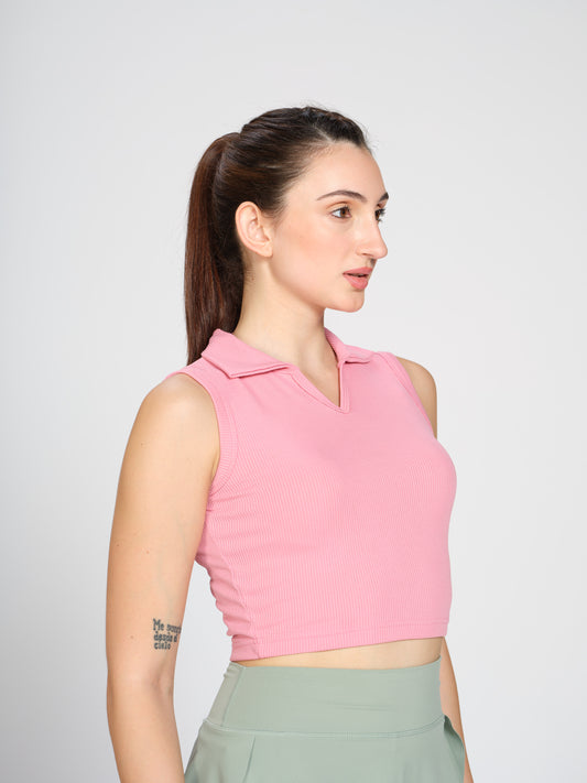 Munns & Mars Womens Casual Wear Ribbed Polo Tank Top